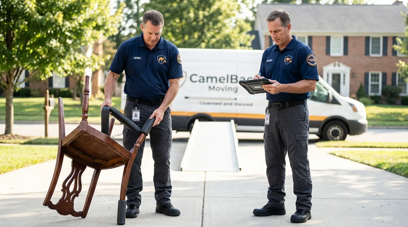 Movers inspecting furniture for damage prevention before loading in Blackville, SC