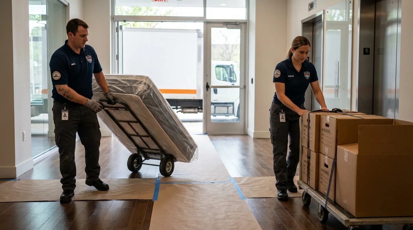 Professional apartment movers loading elevator in Blackville, SC